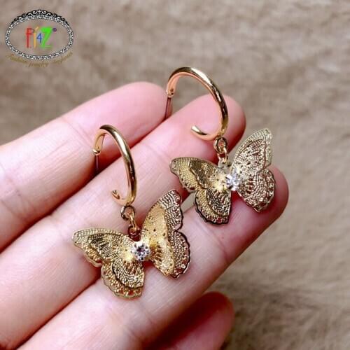 F.J4Z Hot Butterfly Drop Earrings for Women Golden Metal Insect Hoop Earrings Ladies Gifts Jewelry dropship