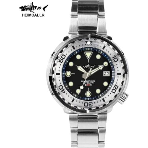 HEIMDALLR Automatic Mechanical Watch Men NH35 Sapphire Crystal 200m Waterproof Diver Wristwatch C3 Luminous 47mm 316L Steel Case