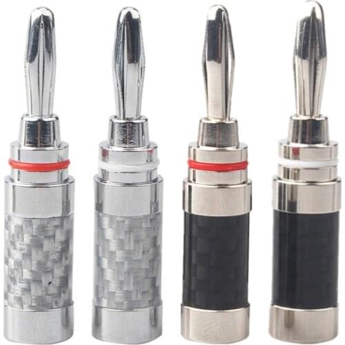 Hifi Banana Plug Connector Bananas Connectors Audio Jack Rhodium Plated Copper Carbon Fiber Screw Press For 7.5mm Speaker Wire