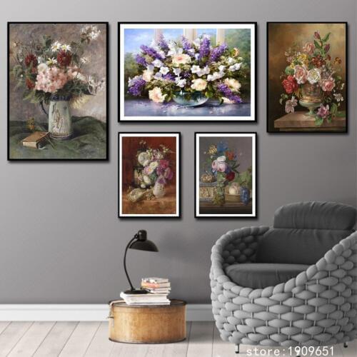 Cotton No frame HD classical flowers scenery canvas printings oil painting printed on cotton home wall art decoration picture