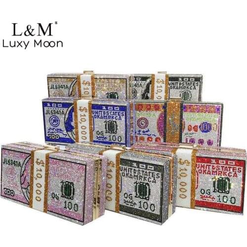Crystal Rhinestone Dollars Bag for Women 2020 Diamond Chain Evening Bags Money Clutch Bag Luxury Purses XA909H