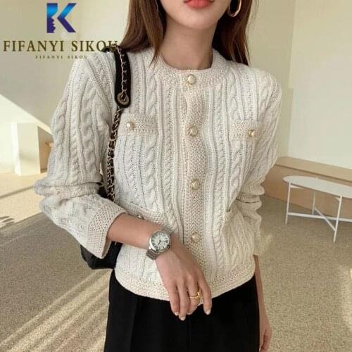 Cardigan Women Short Knitted Sweater Jacket O-Neck Long Sleeve Fashion Knit Coat Ladies Cardigans Autumn Winter Warm Sweaters