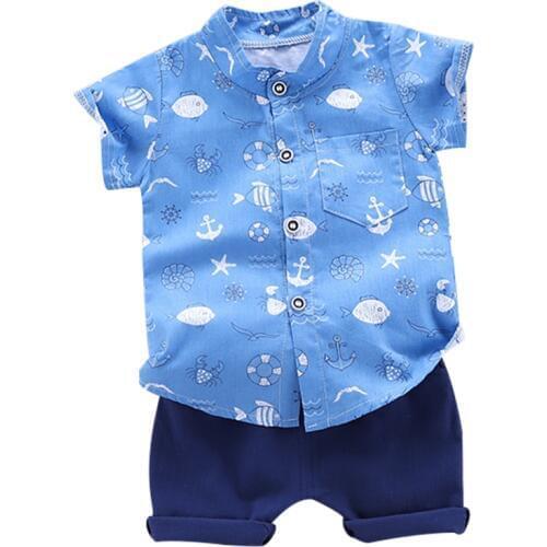 Toddler Baby Boy Clothing Set Summer Cartoon Anchor Fish Print T-Shirt Children Boys Clothes Shorts Suit for Kids Outfit
