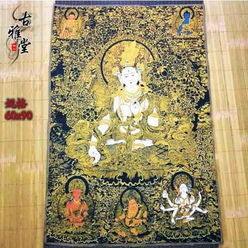 Fine embroidered Tibetan Buddha statues, silk embroidery, Nepalese golden silk thangka portraits,#01