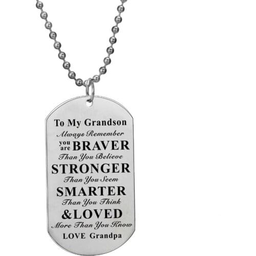 Stainless Steel Pendant To My Grandson You Are Braver Stronger Smarter Love Grandpa Beaded Necklace Family Children Kids Gift