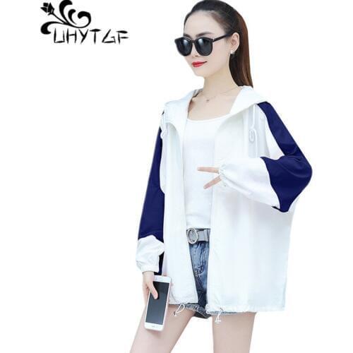 UHYTGF Student Oversized jacket women fashion Hooded thin sun protection clothing short coat Korean loose casual summer top 1589