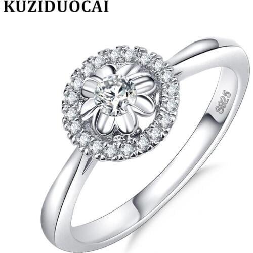 Kuziduocai New Fashion Jewelry Stainless Steel Circle Zircon Flower Daisy Wedding Rings For Women Anillos Mujer Bijoux Girl