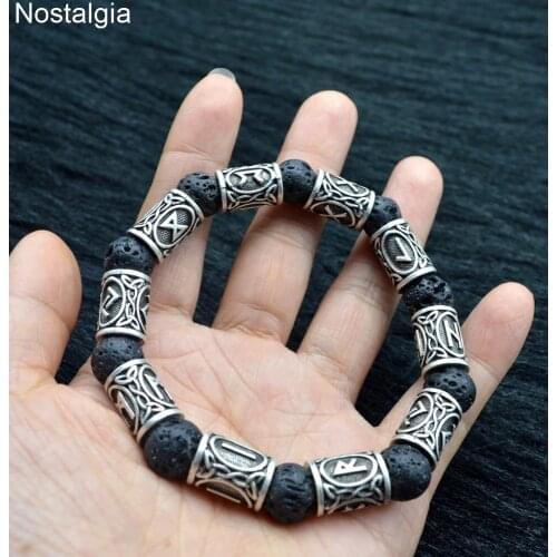 Lava Stone Collocation Runes Beads Viking Bracelet Men Women Vikings Accessories Decoracion Rune Jewelry Bracelets Wholesale