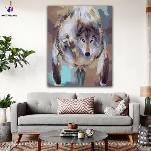 DIY colorings pictures by numbers with colors Wild Wolf and Dream Catcher picture drawing painting by numbers framed Home
