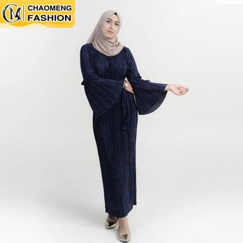 New Arrival Abaya Dubai Pleated Solid Color Turkey Arabic Elbise Muslim For Women Hijab Dress Caftan Vestidos Islamic Clothing