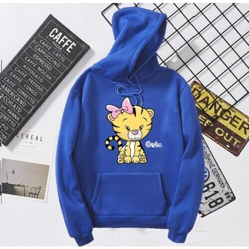 Spring And Autumn Clothes Loose Print Bow Knot Tiger Print Hooded Pullover Female Cute Korean Version Men And Women Same Style