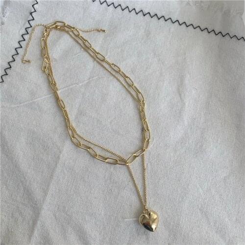 Orgin Summer Minimalist Double Layer Love Heart Chunky Curb Chain Pendant Necklace for Women Delicate Metal Necklace Jewellery