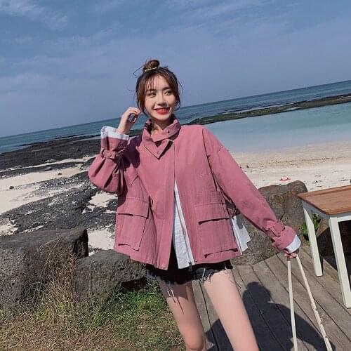 In the fall of the new womens clothing han edition style short paragraph joker color two jackets windbreaker coat female joinin