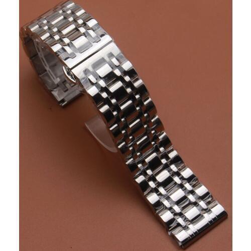 Hot 2019 Watch band 18mm 20mm 22mm 24mm 26mm New Mens Silver Heavy Solid Stainless Steel Bracelet Watchbands Double button Clasp