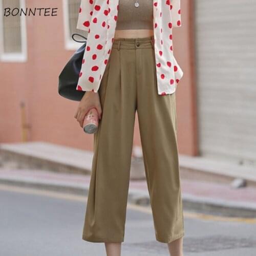 Casual Pants Womens Large Size All-match Colorful Streetwear Students Solid Wide Leg Breathable Summer Ladies Retro Korean Style