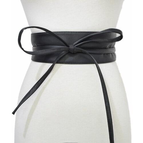 Lace Up PU Leather Belt Wide Corset Cummerbunds Strap Belts For Women Girls High Waist Slimming Girdle Belt Ties Bow Waistband