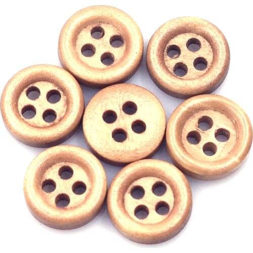 100PCS Tiny 11mm Round Wooden Sewing Buttons 4 Holes Brown DIY Accessories for Shirt Skirt Scrapbook Sweater Bag Crafts Repair