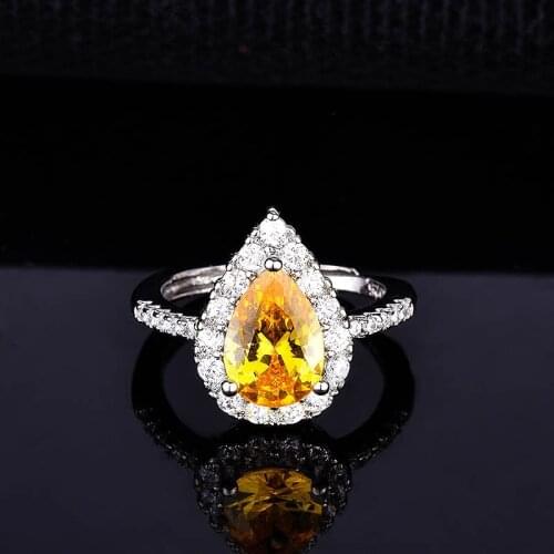 QTT Big Bling Pear Shaped Zircon Stone Finger Ring Wedding Band 925 Silver Rings for Women Adjustable Ring Engagement Jewelry