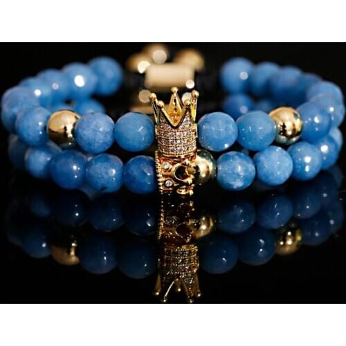 Luxury Crown Zircon Weaving Bracelet Homme Pulseira Hombres Classic Blue Stone Beads Bracelet Men Women Dropshipping