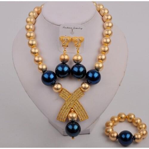 Dark Purple African Necklace Jewelry Set Nigerian Wedding Accessories Dubai Gold Bridal Set