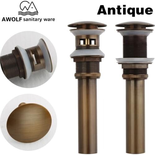 Solid Brass Antique Pop Up Drains For Bathroom Sinks Basin Vessel Drain With And Without Overflow Hole Accessories AH6152