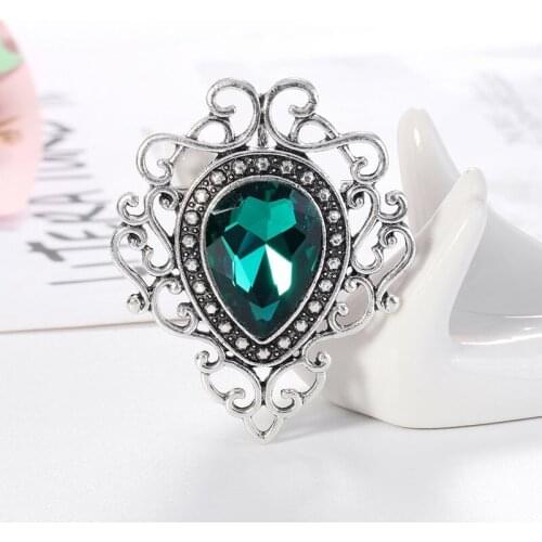 Imixlot Vintage Flower Carved Waterdrop Brooches for Women Fashion Crystal Rhinestone Brooch Pins Party Jewelry Gifts