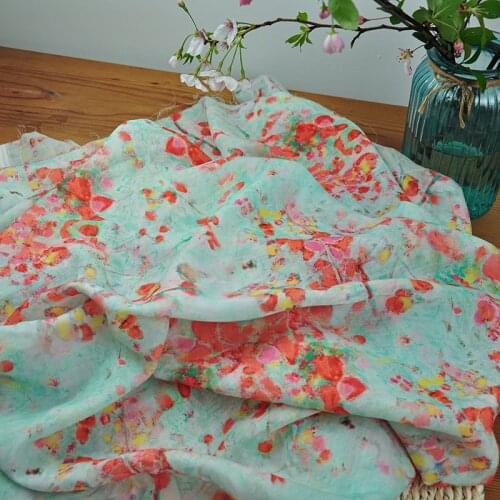 High end pure ramie fabrics Red digital printing tissu Summer Gown Dress Shirt material