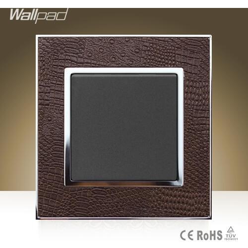 Wallpad Hot Sale Luxury Square 1 Gang 2 Way Goats Brown Leather AC 110-250V Push Button Light Switch Plate ,Free Shipping