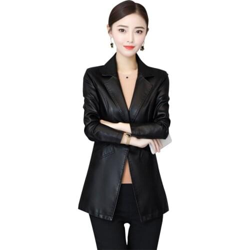 Women Brand Faux Soft Leather Jackets 5XL New Fashion Autumn Winter Ladies Black Washed Pu Leather Blazer Female Outerwear