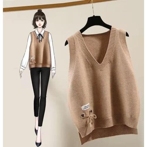 Womens Vest Korean Fashion Knitted Vest V-neck Oversized Sweater Slim Knit Top All-Match Spring Autumn Sleeveless Pull Femme
