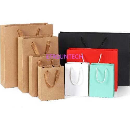 100pcs/lot 10 Size 5 Colors kraft paper bag with handle Wedding Party Favor Paper Gift Bags Factory wholesale