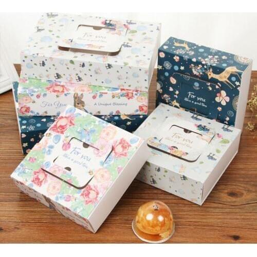 100pcs Portable Flower Wapiti Elk Design Baking Moon Cake Packaging Gift Drawer Box For Egg Yolk Crisp Biscuit Takeaway SN1124