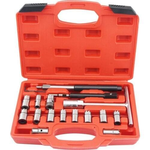 17 PCS Diesel Fuel Injector Cleaner Tool Kits Clean Carbon Remover Seat Cutter set