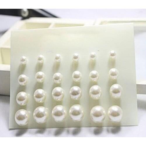 2021 New Fashion White Pearl Earrings 12 Pairs Attractive Elegant Faux Pearl All-match Ear Stud Pearl Earrings Set for Party