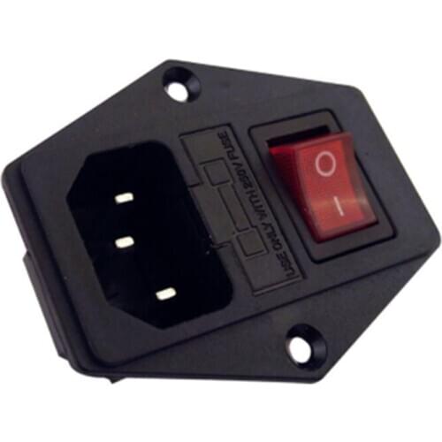 50Pcs Black 250V 15A IEC320 C14 Power Socket With 4P Red Light Switch Sercw Type