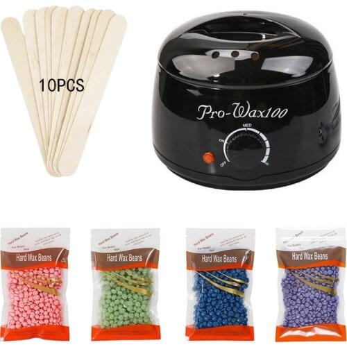 Hair Removal Wax-Melt Machine 4 Bags Wax Bean 10 Wood Stickers Waxing Kit Electric Mini SPA Hand Machine Body Calentador