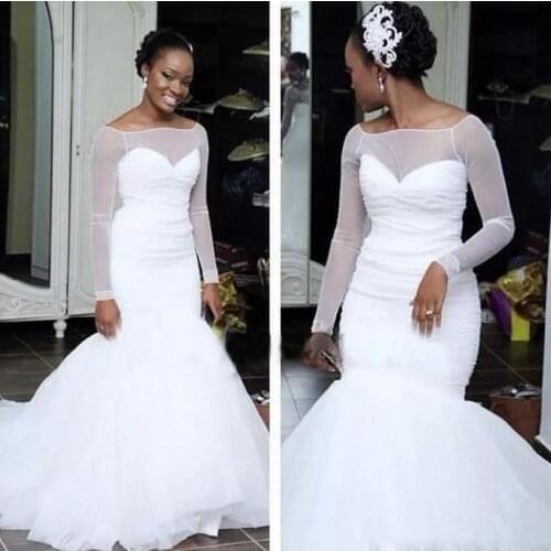 White Mermaid Wedding Dresses 2021 Bridal Gown Sexy African Girl Trumpet Simple Vestidos de Novia Bridal Gown