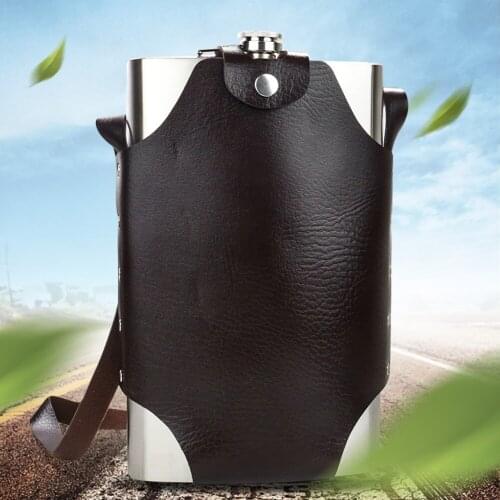 64oz Large Capacity Stainless Steel Kettle Pot Hip Flask Whiskey Alcohol Liquor Wine Bottle with Leather Case Drinkware Gifts