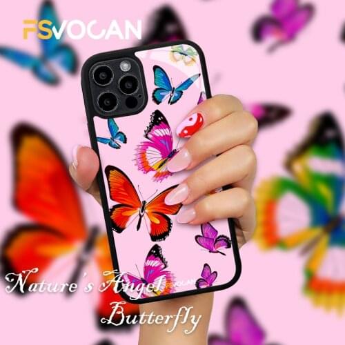 Butterfly Phone Case For iphone 11 12 Colorful Butterfly Cover For iPhone 11 12ProMax 7 8 Plus X XR XS Soft Silicone TPU+PC Case
