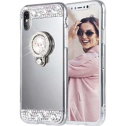 Fashion Bling Diamond Ring Grip Holder TPU Plating Mirror Case Cover For Iphone 12 Mini 11 Pro Max XS Max XR X 8 7 6 6S Plus SE