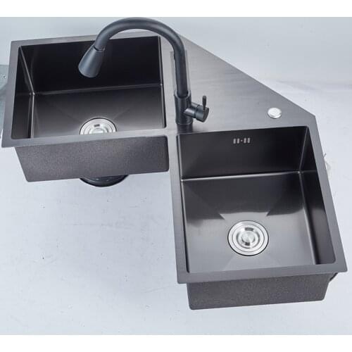 Kitchen Furniture Corner Sink 304 Stainless Steel Corner Double Kitchen Sinks Bowl Wash Basin Kitchen Faucets Accessories Sink