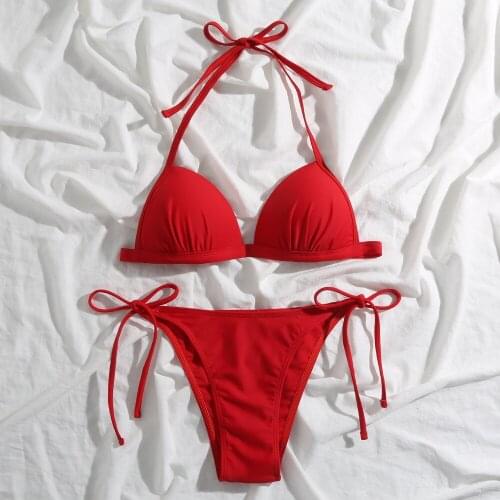 Sexy Triangle Push Up Brazilian Bikini Set Side String Swimwear Women Ruched Bikinis Women Bathing Suit Beach Biquini Bathers