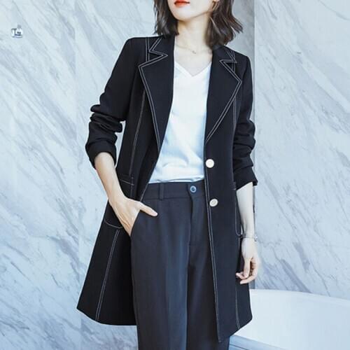 Loose Suit Jacket Women Plus Size Professional Suits Medium Long black Casual Blazers Coat Spring Autumn New Outerwear Female