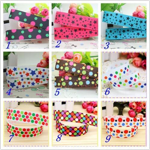 7/8'' Free shipping star polka dots printed grosgrain ribbon hairbow headwear party decoration diy wholesale OEM 22mm S375