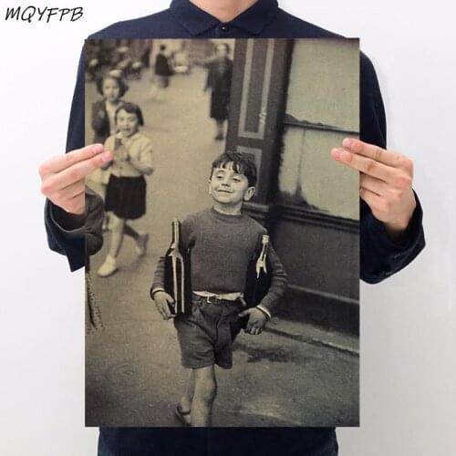 Little Boy Buying Wine Kraft Paper Poster Home Room Bedroom Wall Decoration Painting Core 50.5x35cm