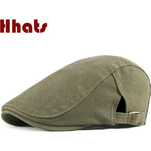 Solid Canvas Men Beret Hat Adjustable Blank Male Flat Cap Vintage Newsboy Style Ivy Cap Retro Cabbie Visor Boina Peaked Visor