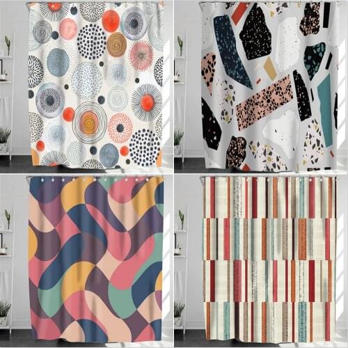 Art Painting Shower Curtains Set Geometric Pattern Luxury Polyester Fabric Wall Hanging Bathroom Decor Bathtub Screen With Hooks