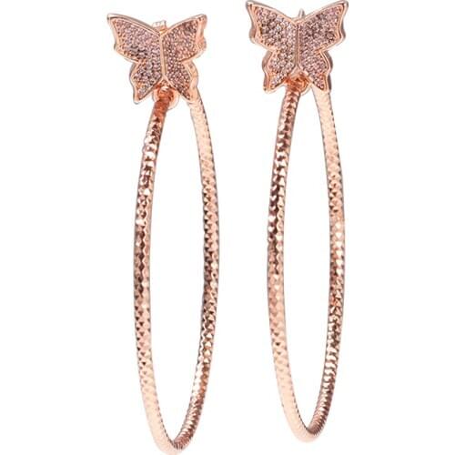 The Bling King Rose Gold Butterfly Set Copper Zirconia Stones Large Round Cycle Earrings Prominent Neck Length Female