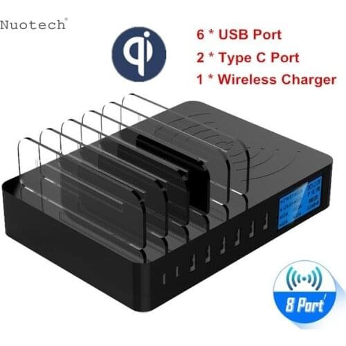 Nuotech Desktop Qi Wireless Charger Pad for iPhone USB-C Port USB Multi Charger HUB Station + Phone Holder