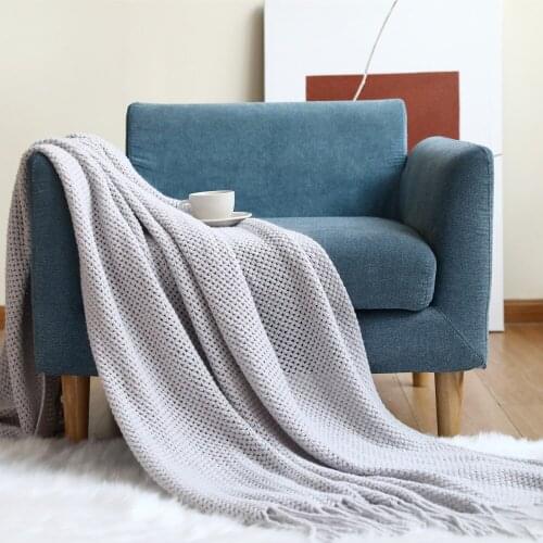 Sofa Blanket Hand-knitted Wool Shawl Solid Color Bed End Woolen Sofa Towel Hollow Out Air Conditioning Chair Beach Sandy Blanket